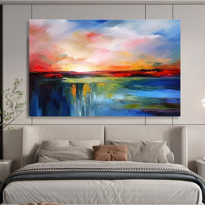 Colorful Sunset Waterfall Abstract Art for Lively Living Room DLZ2723