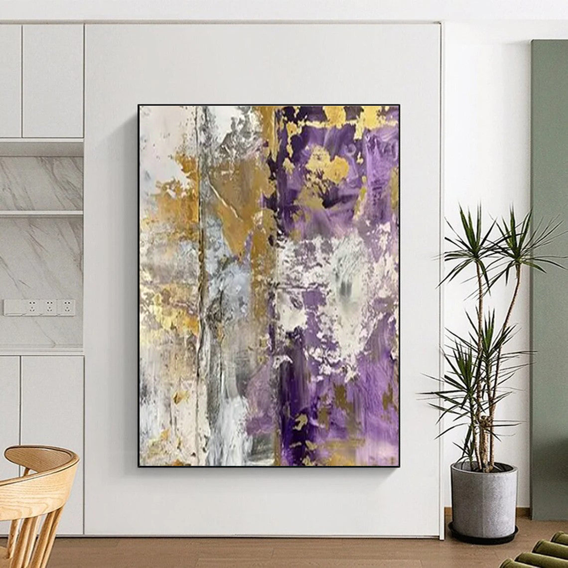 Purple - Gold - Silver Abstract Art for Luxury Hotel Lobby & Upscale Home Living Room DLZ1730