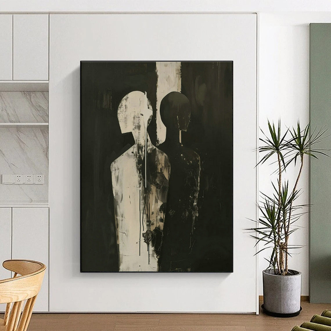 Black - White Double Figure Abstract Art for Modern Theater Lobby & Art - Themed Bar DLZ1828