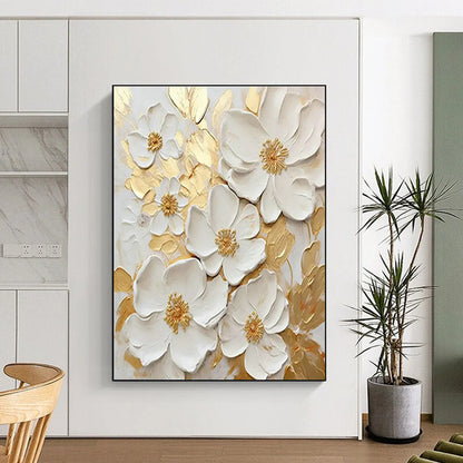 3D Floral Gold - White Art for Luxury Wedding Venue & Elegant Home Entryway DLZ1503