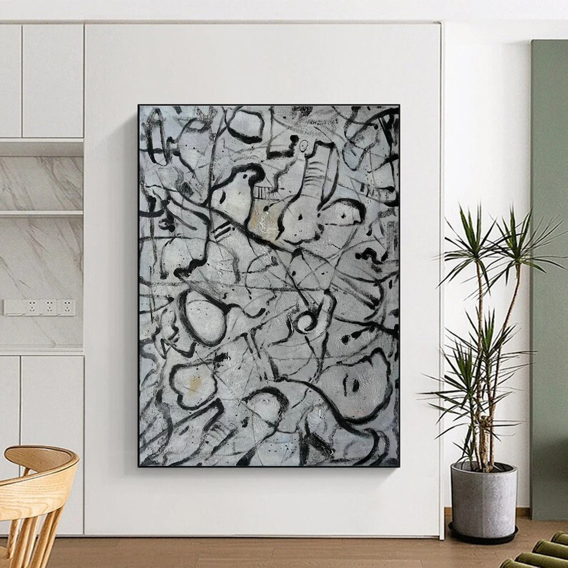 Monochrome Abstract Line Art for Modern Office & Art Gallery DLZ2291