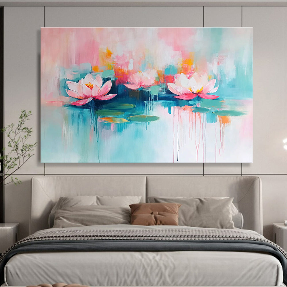 Pastel Water Lilies Art for Coastal Home Bathroom & Relaxing Tea House SC197