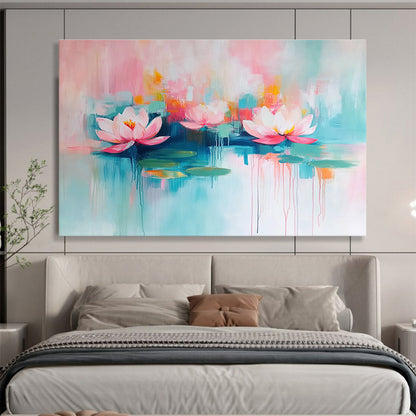 Pastel Water Lilies Art for Coastal Home Bathroom & Relaxing Tea House SC197