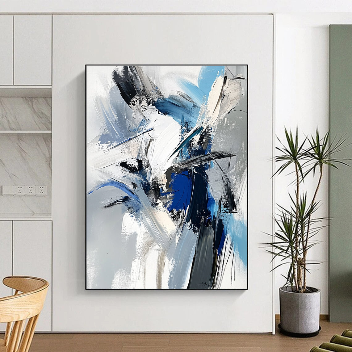 Blue & Gray Abstract Energy Art for Creative Studio & Lounge STSC717
