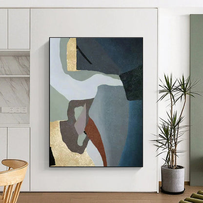 Geometric Abstract Art with Gold, Brown & Blue for Hotel Lobby & Villa Corridor DLZ0563