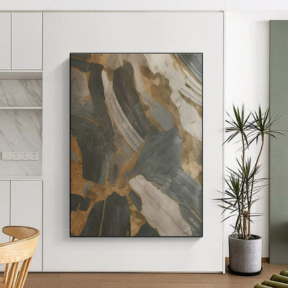 Gold - Gray Abstract Art for Industrial - Style Café & Creative Studio DLZ1734