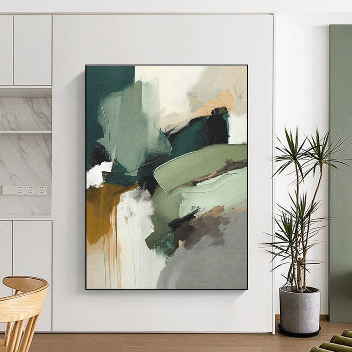 Green - Toned Abstract Art for Eco - Friendly Café & Nature - Lover's Home Bedroom DLZ1616