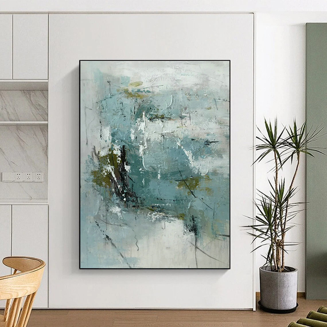 Teal - Grey Abstract Art for Living Room & Guest Bedroom DLZ0558