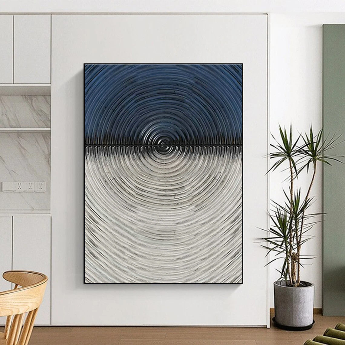 Black - White Concentric Circles Abstract Art for Modern Gallery & Tech Startup Office DLZ0661