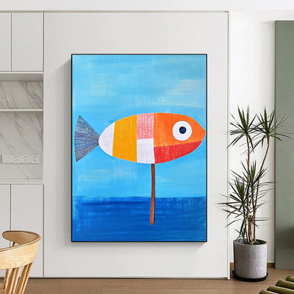 Patchwork Fish on Stick for Quirky Coastal Restaurant & Art - Loving Beach House STSC996