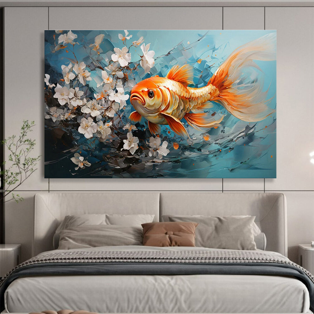 Goldfish & White Flowers Art for Asian - Inspired Tea House Interiors DLZ3148