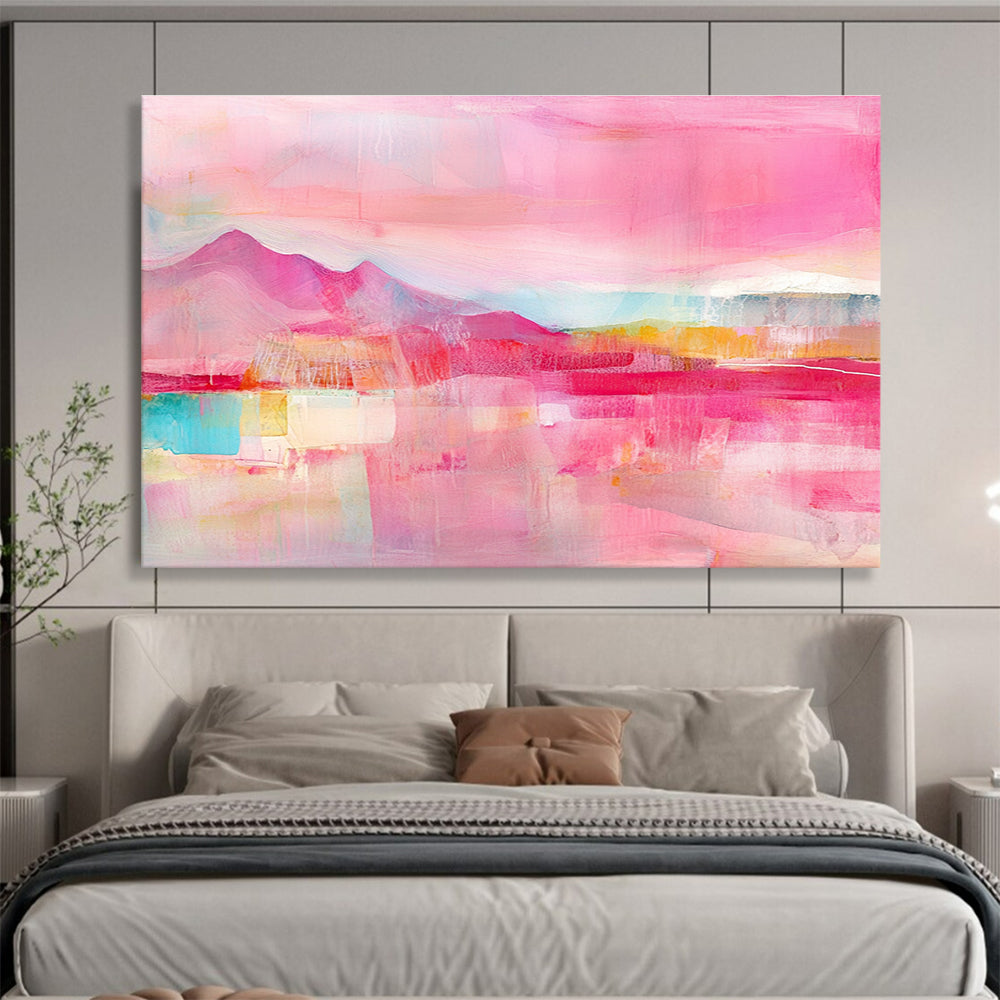 Pink Landscape Abstract Art for Romantic Bedroom & Girls' Café SC344
