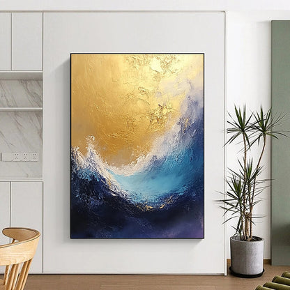 Gold and Blue Abstract Wave 2 for Coastal Resort Spa & High - End Art Gallery STSC334