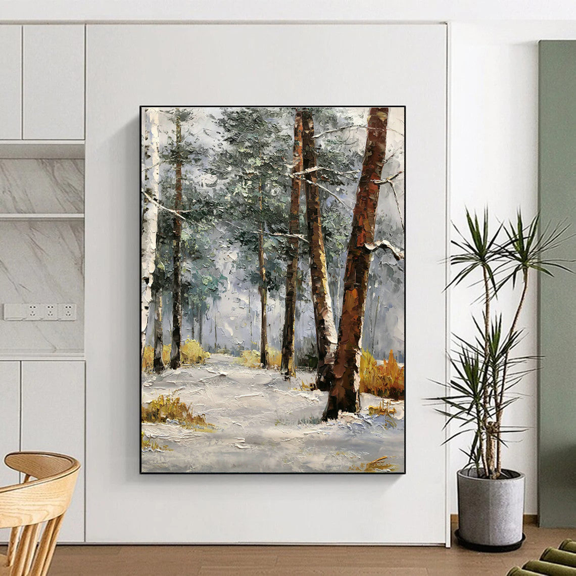 Snowy Forest Oil Painting for Chalet Bedroom & Winter Lodge Lounge DLZ1281