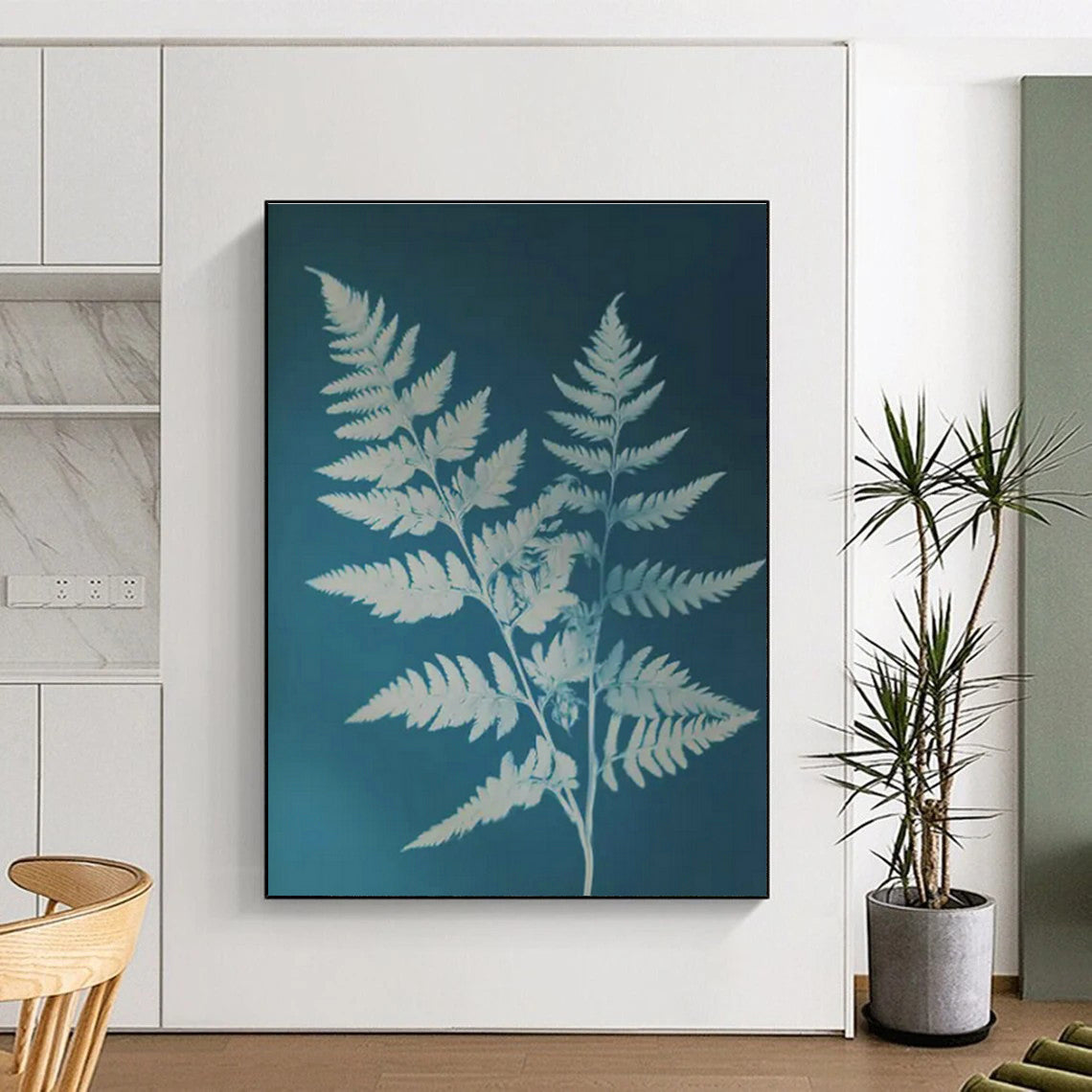 Blue - Based Fern Plant Art for Botanical Café & Nature - Themed Home Library DLZ1761
