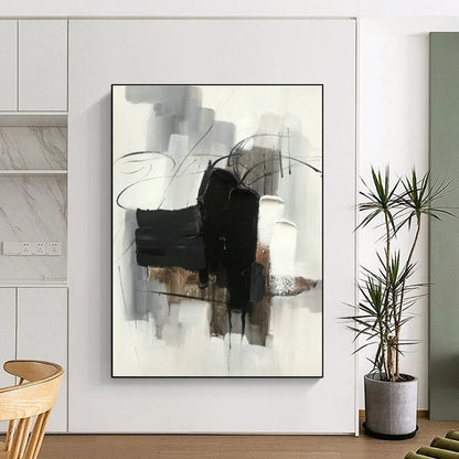 Black - White - Gray Abstract Painting for Minimalist Office & Art Gallery Corridor DLZ1282