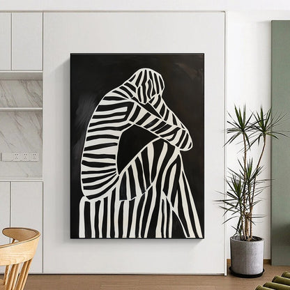 Striped Figure in Sorrow Art for Modern Therapy Space & Contemplative Library STSC1111