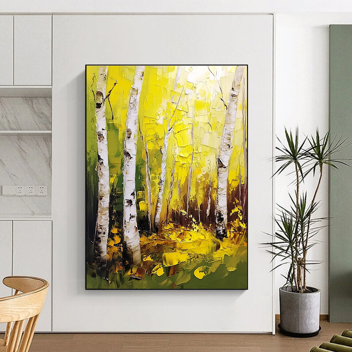 Golden Birch Forest Art for Autumn - Themed Restaurant & Nature - Lover’s Bedroom STSC1387