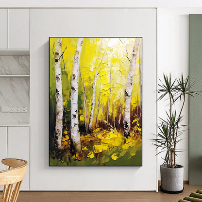Golden Birch Forest Art for Autumn - Themed Restaurant & Nature - Lover’s Bedroom STSC1387