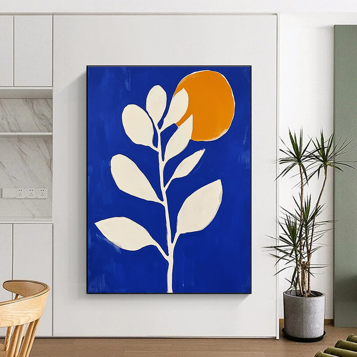Blue Botanical with Orange Circle for Modern Dining Room & Contemporary Art Café STSC920