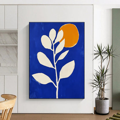 Blue Botanical with Orange Circle for Modern Dining Room & Contemporary Art Café STSC920