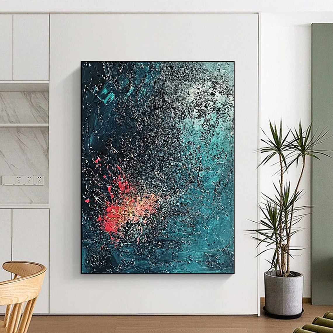 Dark Abstract with Red Splashes Art for Lounge & Art Gallery STSC734