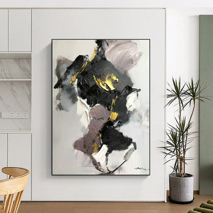 Black, Gray & Gold Abstract Art for Contemporary Dining Room & Urban Art Studio DLZ0822