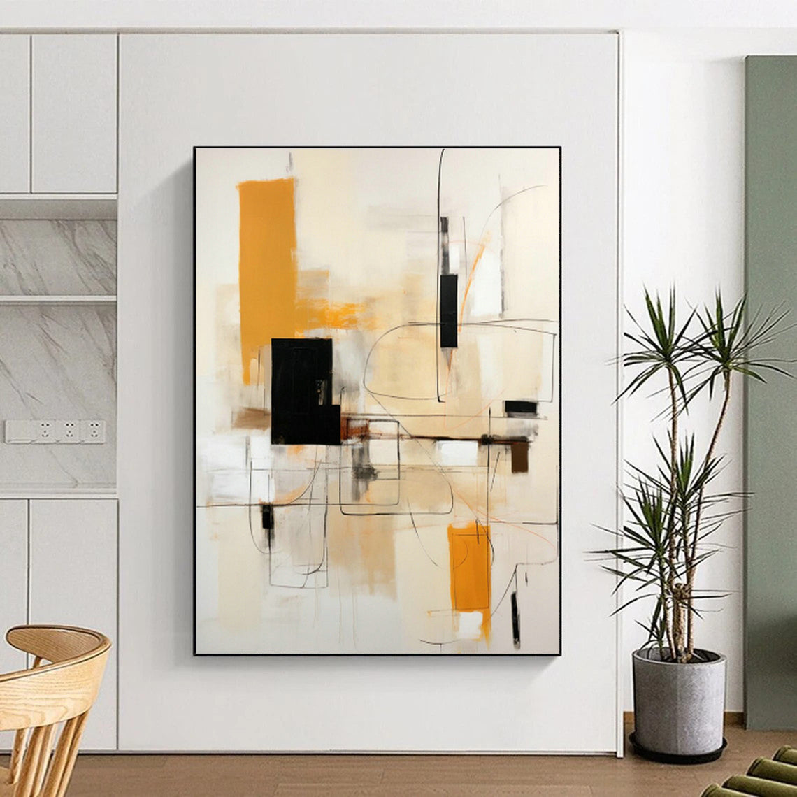 Warm Geometric Abstract Art for Cozy Living Room & Artisanal Bakery DLZ0612