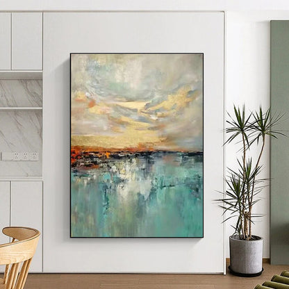 Golden - Blue Blended Landscape Abstract for Living Room & Hotel Lobby DLZ0581