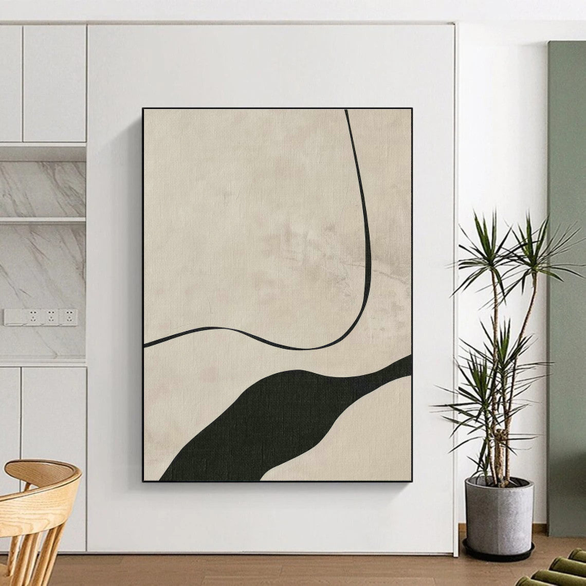 Black Curved Line Abstract Art for Bedroom & Living Room DLZ0407