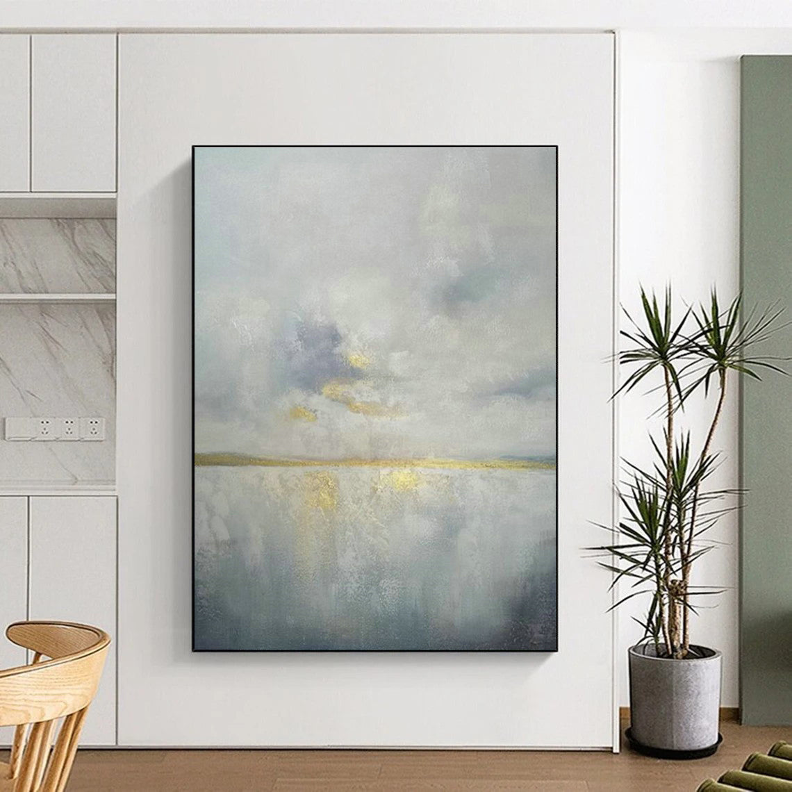 Gray - Gold Seaview Abstract Art for Bedroom & Office DLZ0349