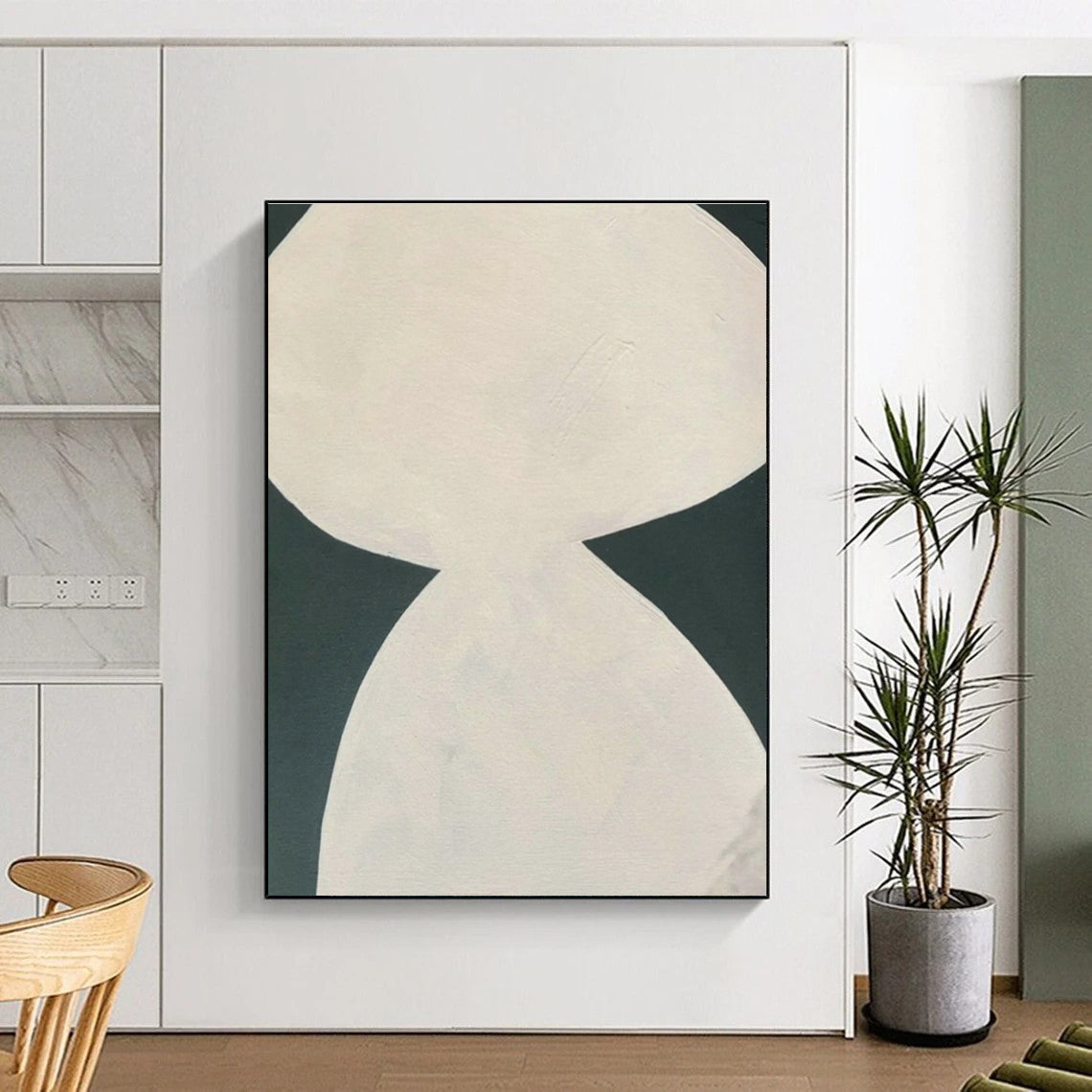 White Double - Shape Abstract Art for Minimalist Gallery & Home Study DLZ1088