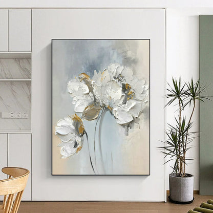 Gray - White Floral Oil Painting for Elegant Bedroom & High - End Boutique DLZ1588