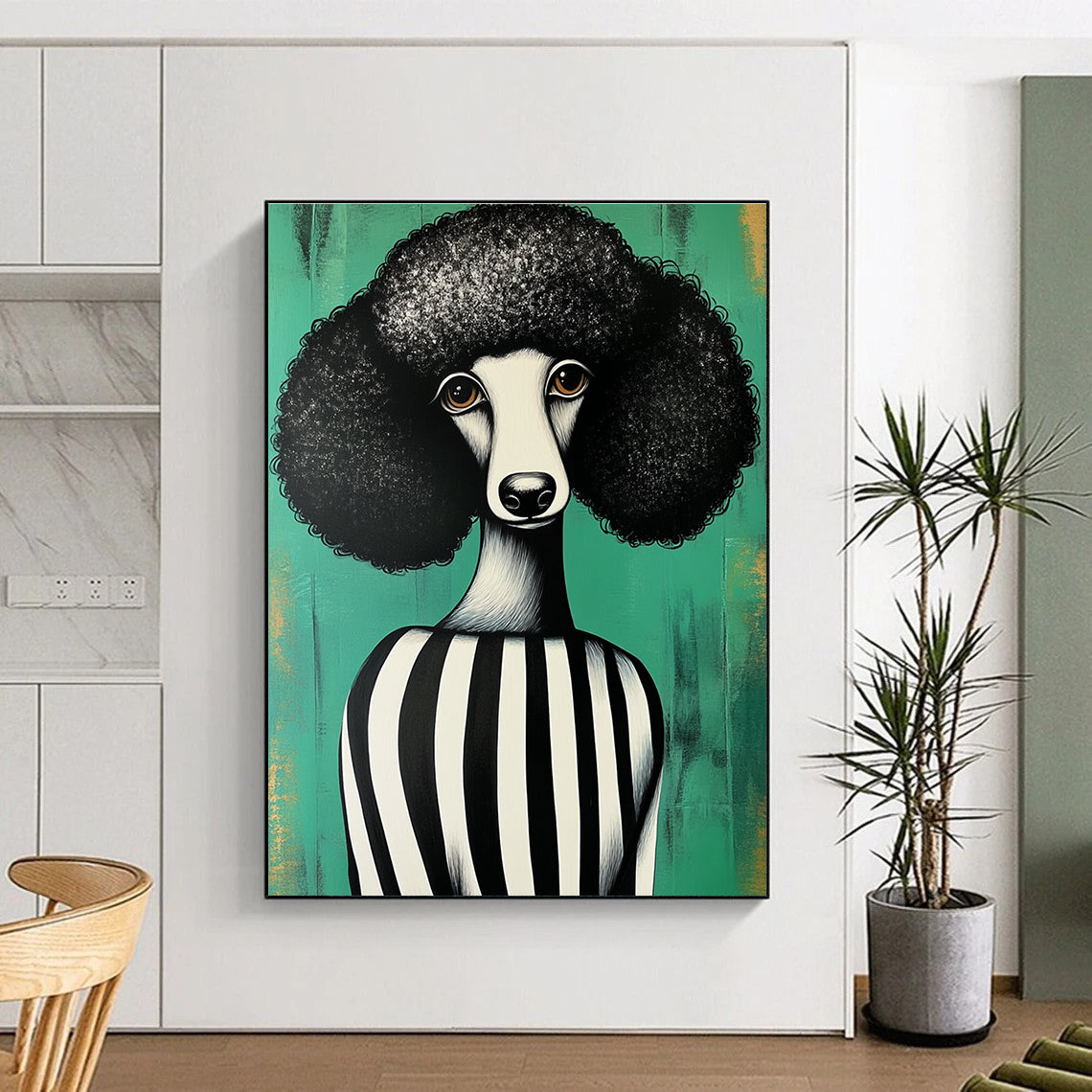 Afro - Poodle in Striped Top for Quirky Pet - Lovers’ Boutique & Eclectic Living Room STSC912