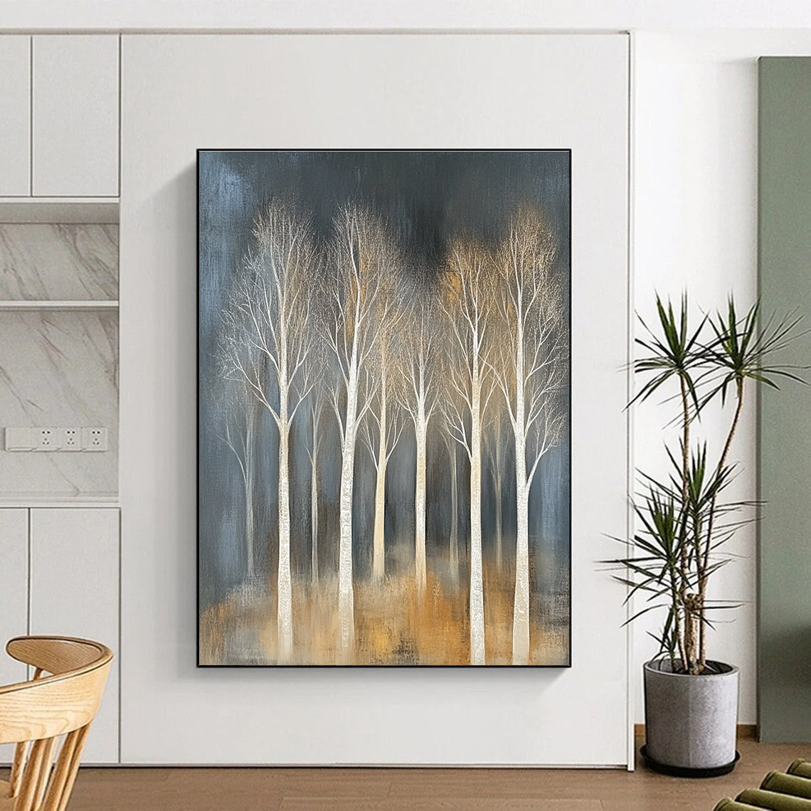 White Trees in Dark Background for Contemporary Hallway & Art - Focused Library STSC353