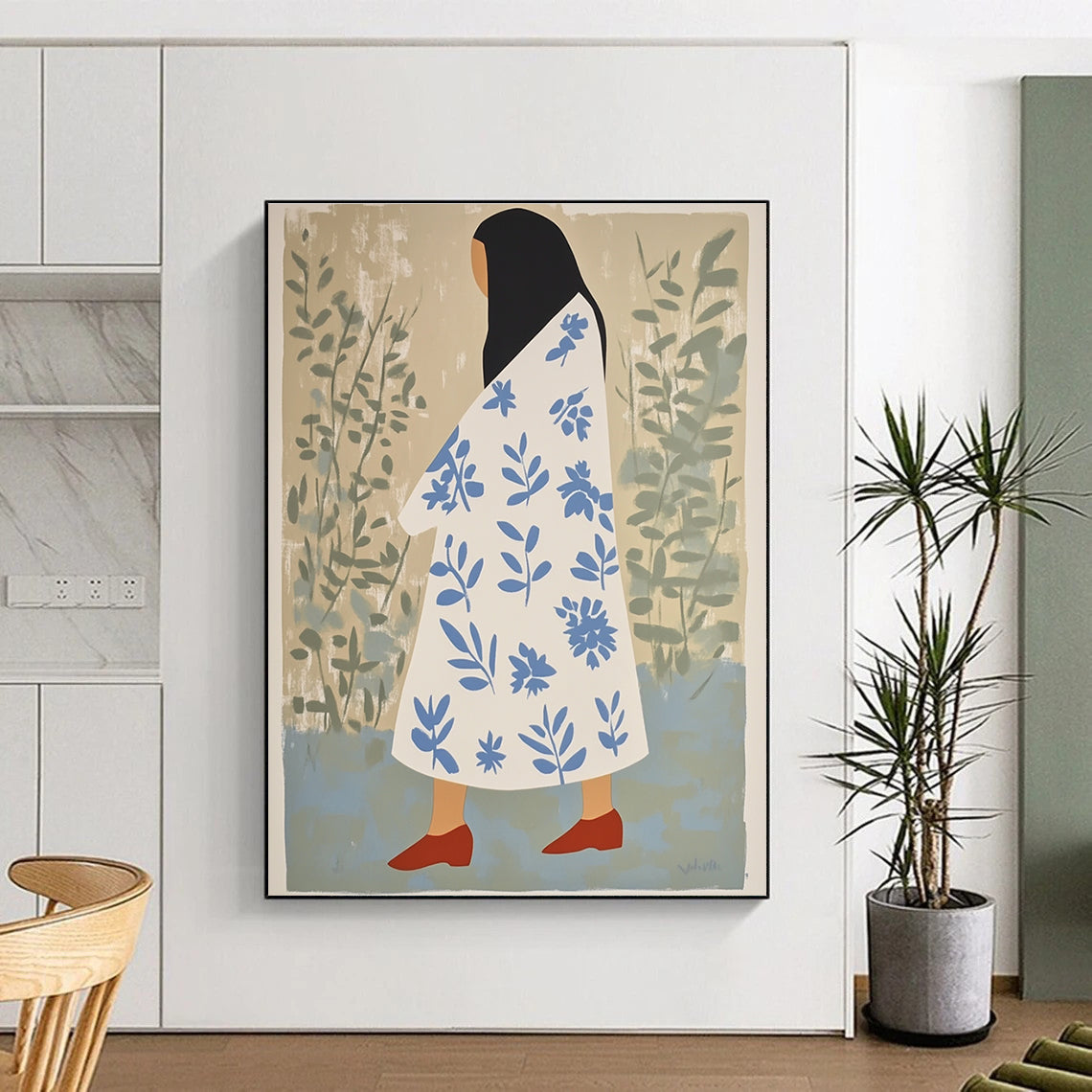 Woman in Floral Dress for Bohemian Living Room & Garden - Inspired Café STSC1260