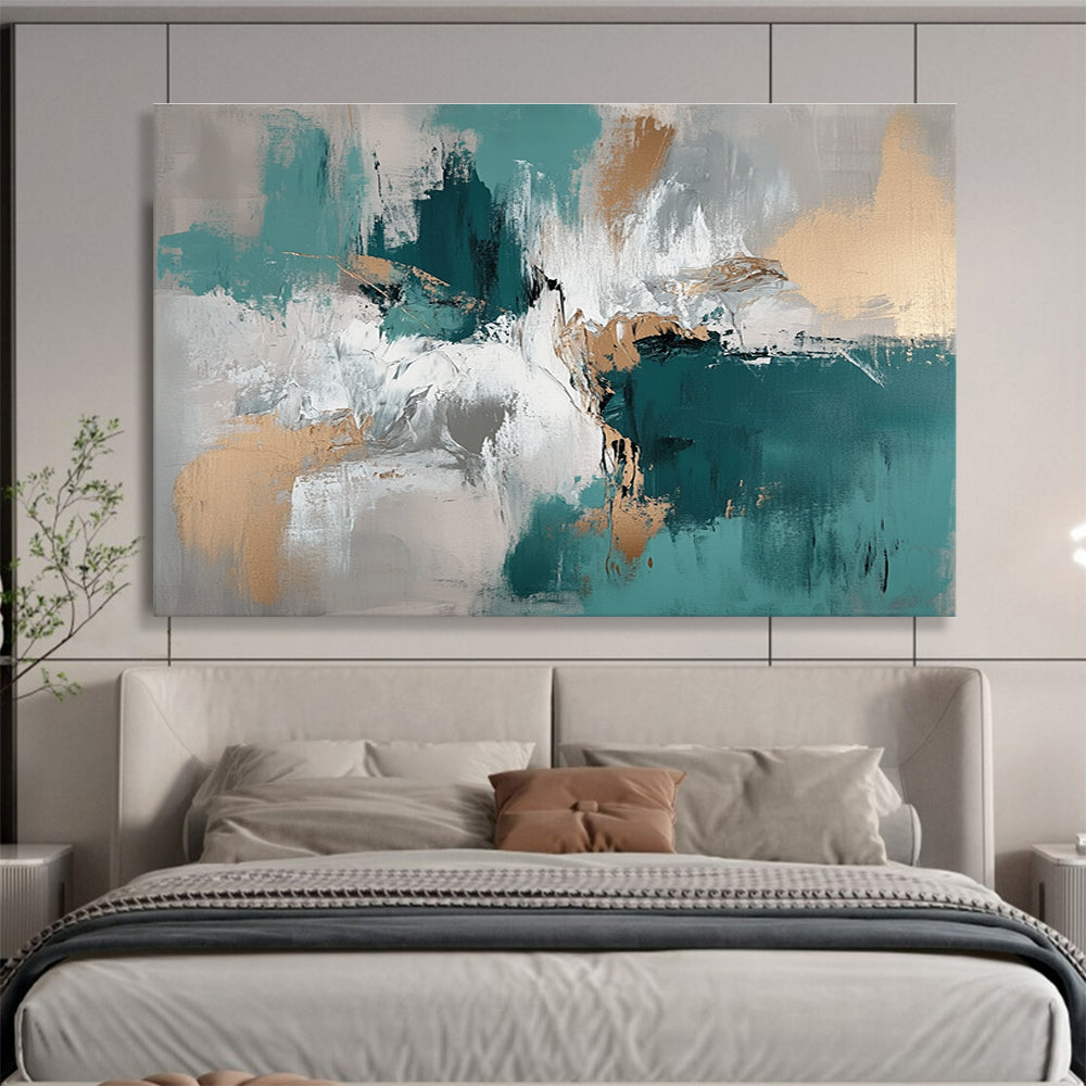 Teal - Gold Abstract Fusion Art for Luxury Hotel Ballroom & Upscale Home Dining Room SC243