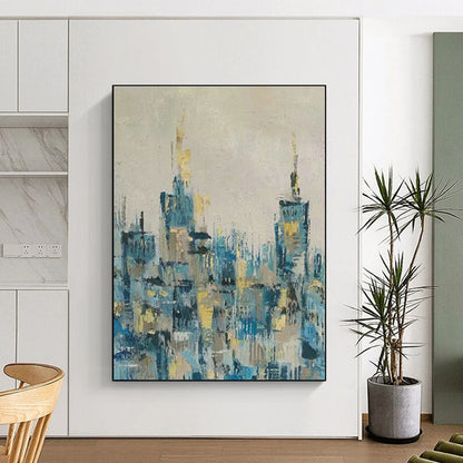 Blue - Gold Cityscape Abstract Art for Urban - Themed Bar & Metropolitan Home DLZ0778