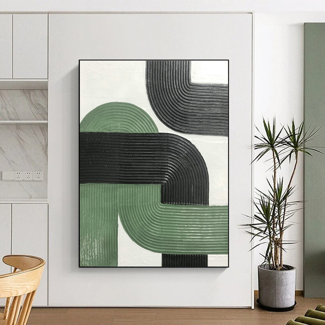 Green - Black Relief Art for Modern Minimalist Bedroom & Urban Art Gallery DLZ1178