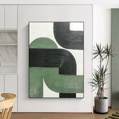 Green - Black Relief Art for Modern Minimalist Bedroom & Urban Art Gallery DLZ1178