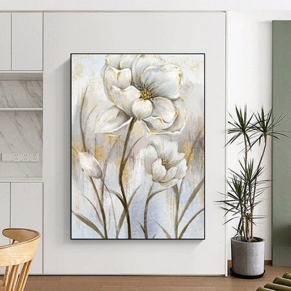 White Flower with Gold Art for Elegant Home Dining Room & Wedding Venue Decor DLZ1536