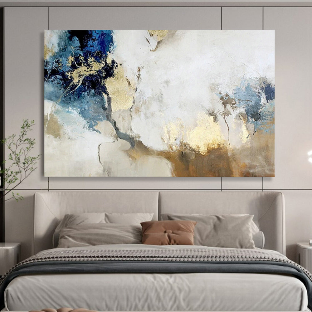 Blue - Gold Abstract Art for Luxe Hotel Lobby DLZ2893