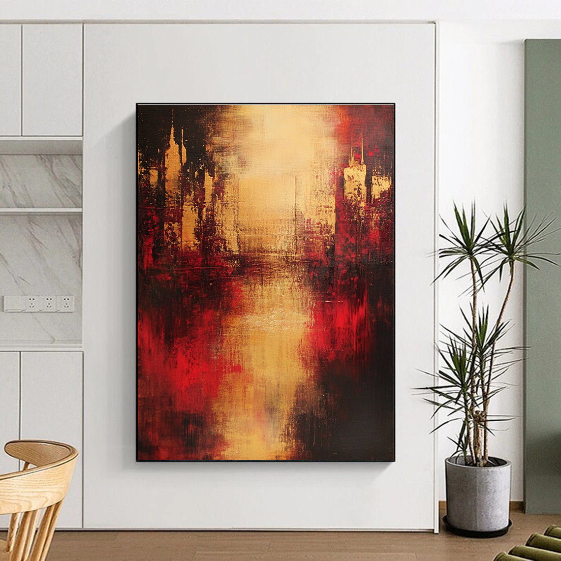 Abstract Cityscape in Warm Tones for Rustic - Modern Home & Cozy Wine Bar STSC444