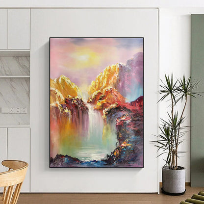 Colorful Mountain Waterfall Oil Painting for Luxury Hotel Suite & Wellness Spa DLZ1286