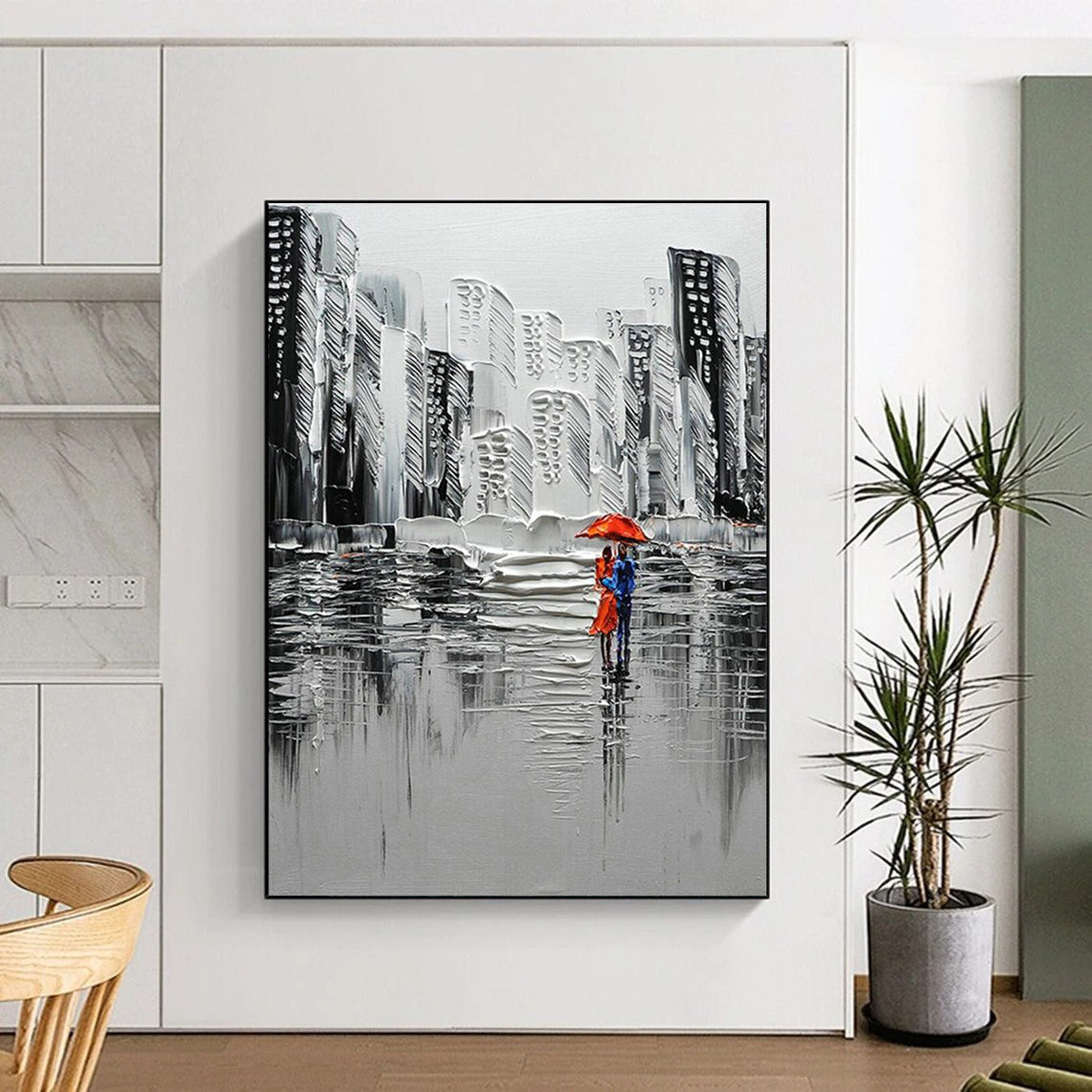 Textured Urban Rain Scene Art for City Café & Modern Living Room DLZ2300
