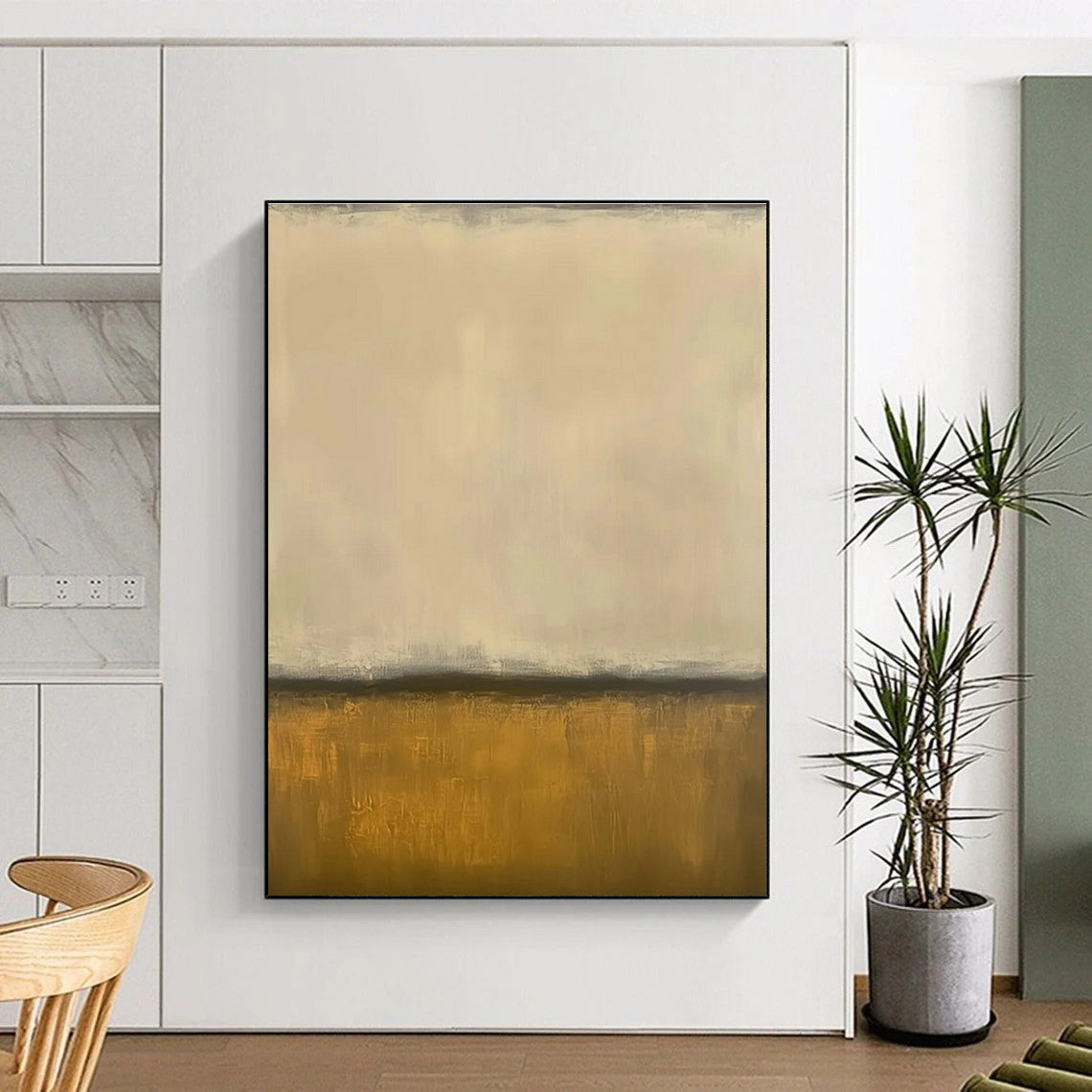 Beige - Gold Minimalist Abstract Art for Bedroom & Neutral - Toned Lounge DLZ1245