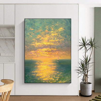 Sea Sunset Oil Painting for Nautical Bedroom & Yacht Club DLZ0734