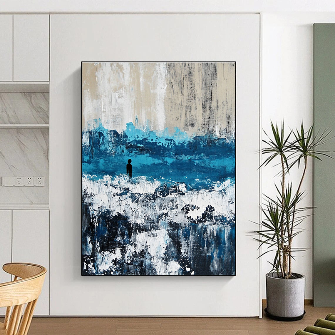 Solitary Figure in Abstract Sea for Thoughtful Library & Nature - Inspired Home STSC266