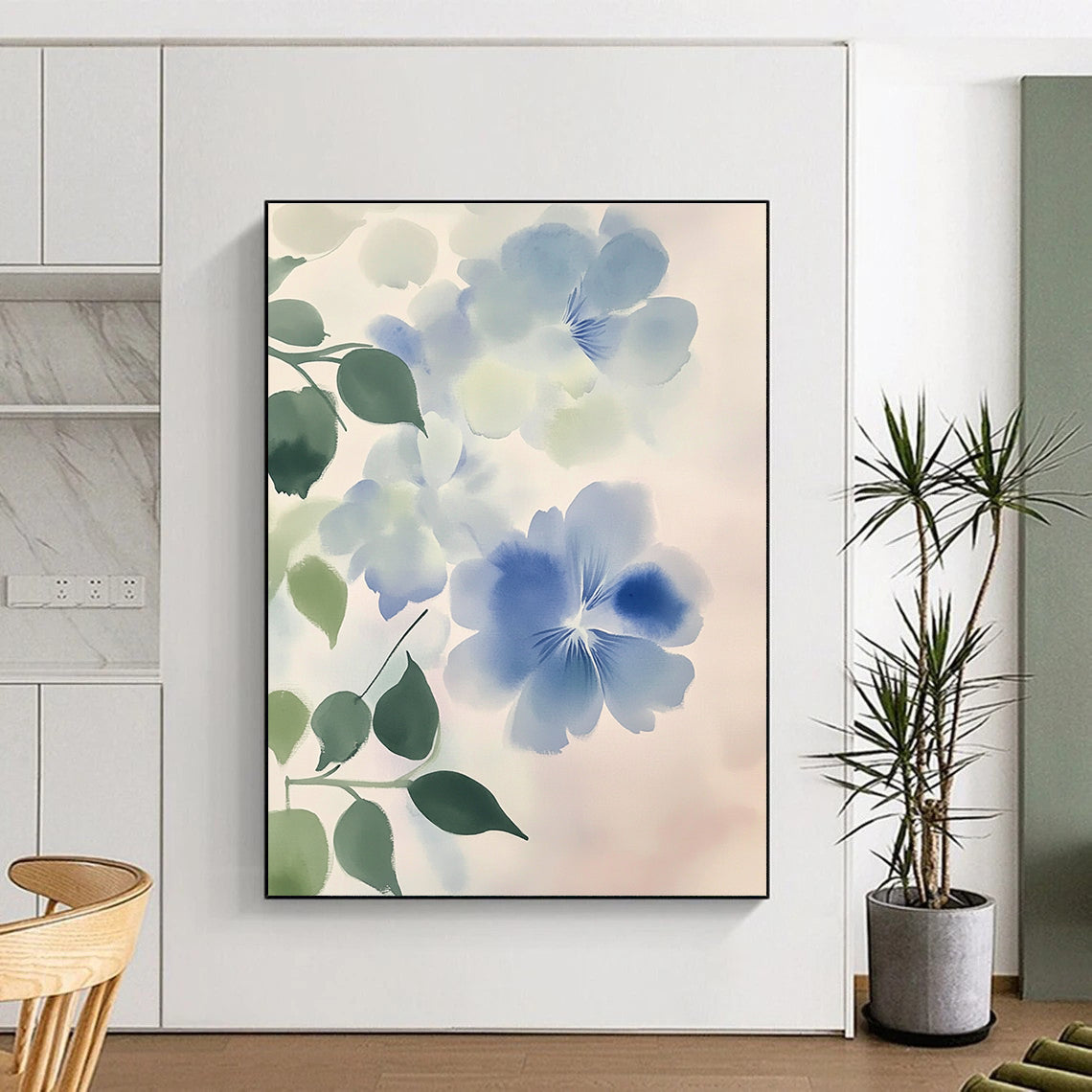 Light Blue Flowers Art for Elegant Home Bedroom & Boutique Hotel Lobby STSC1050