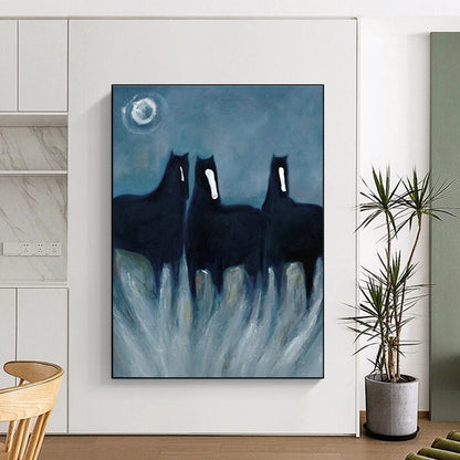 Mysterious Black Horses Art for Gothic - Inspired Library & Art - Forward Bedroom DLZ2144